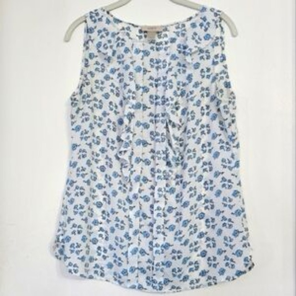 LOFT Blue Floral Print Sleeveless Blouse